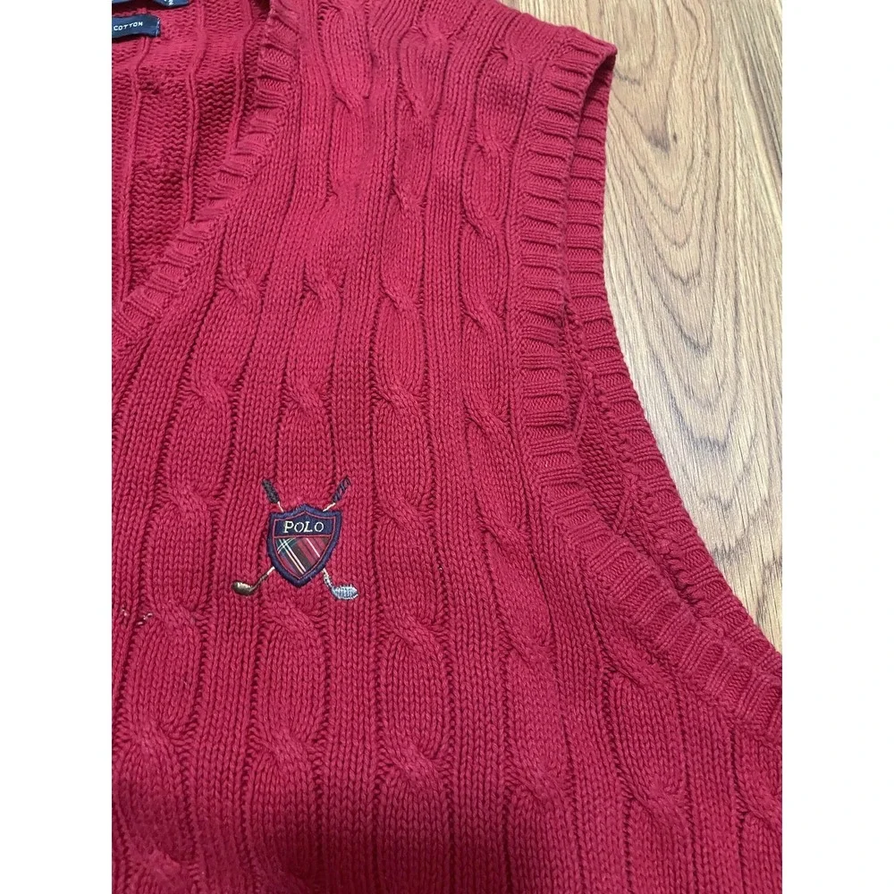 Polo Ralph Lauren Sweater Vest Mens XL Cable Knit Golf Crest V Neck